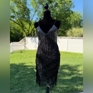 Black Sequin Fringe Festival Dress